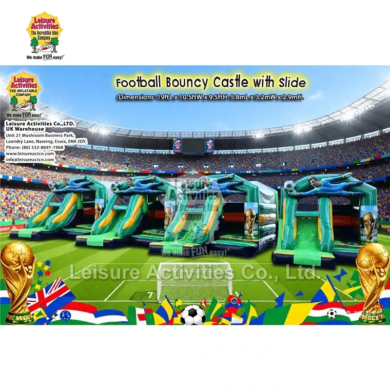 Cilik Inflatable Multiplay Football Bouncy Castles karo Slide